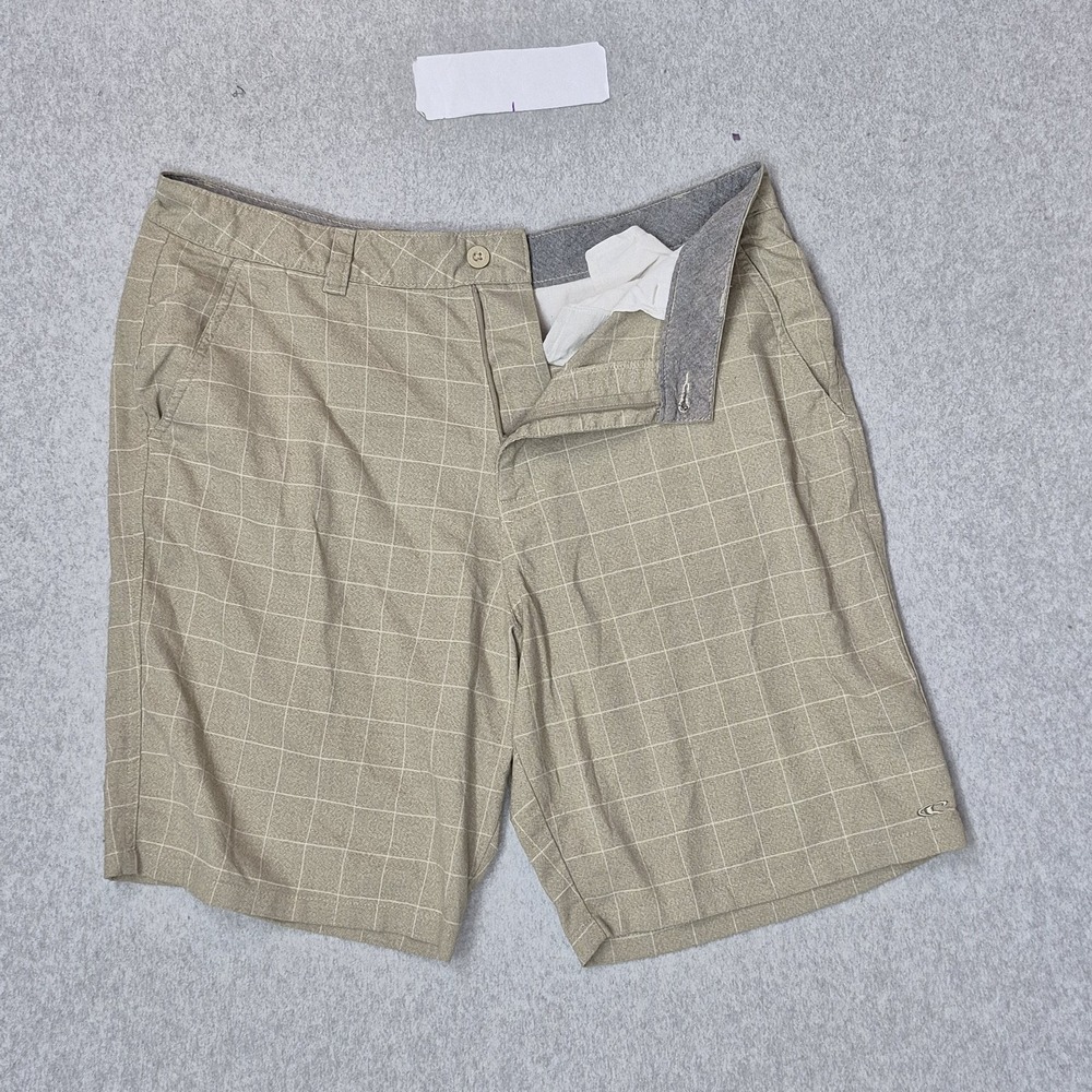 O'Neill Men Shorts 38 Khaki Check Chino 10" Inseam Logo